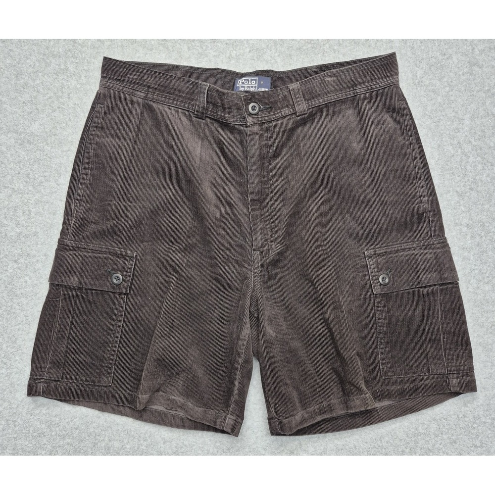 Vintage Polo Ralph Lauren Corduroy Shorts Men 35 Brown Cargo Gorpcore Skater Y2K - Picture 2 of 16